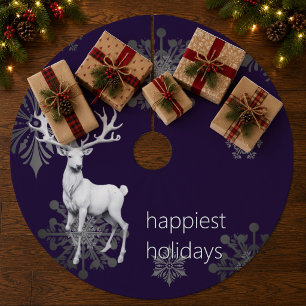 Ivory Reindeer Christmas Purple Christmas Fleece Tree Skirt