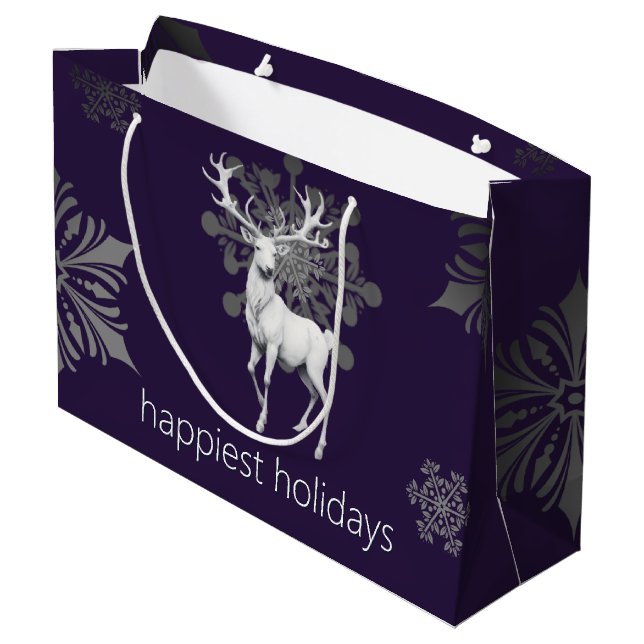 Ivory Reindeer Christmas | Purple Large Gift Bag (Back Angled)
