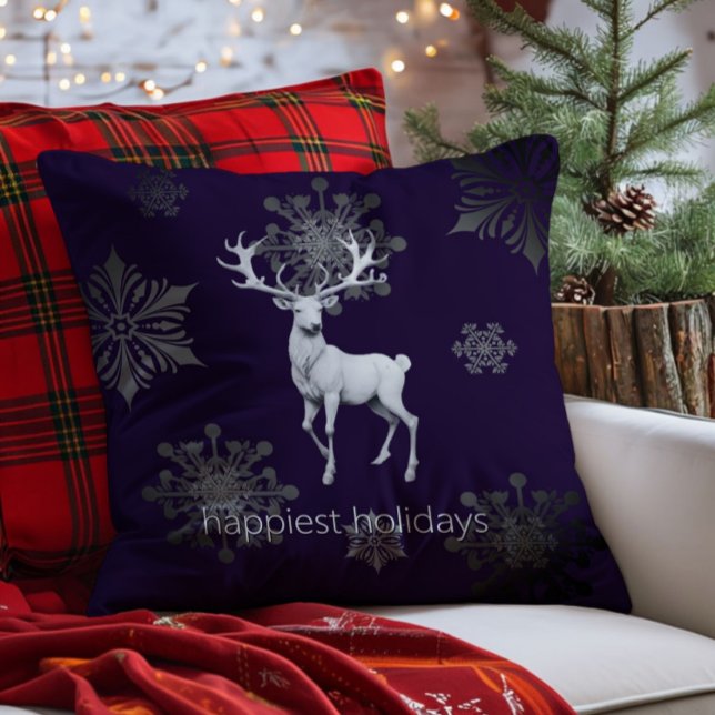 Ivory Reindeer Christmas | Purple Throw Pillow (Purple Ivory Reindeer Christmas Throw Pillow)