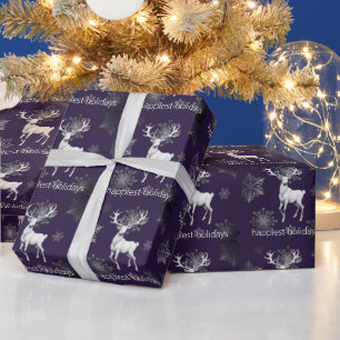 Ivory Reindeer Christmas   Purple Wrapping Paper