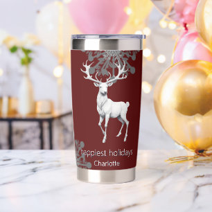 Ivory Reindeer Christmas   Red Personalized Insulated Tumbler