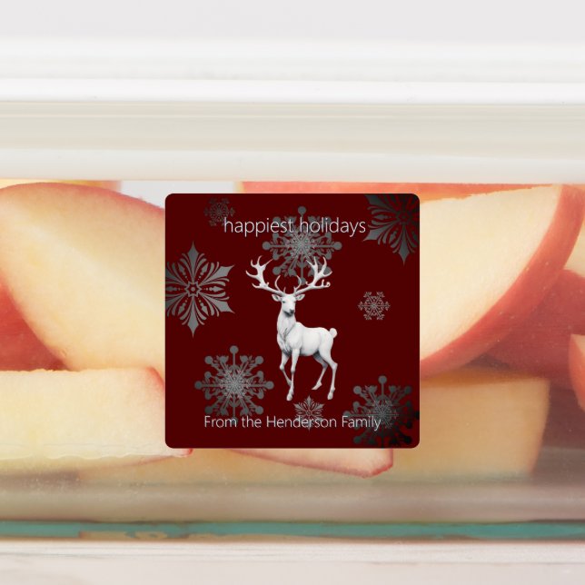Ivory Reindeer Christmas | Red Personalized Labels (Affixed)