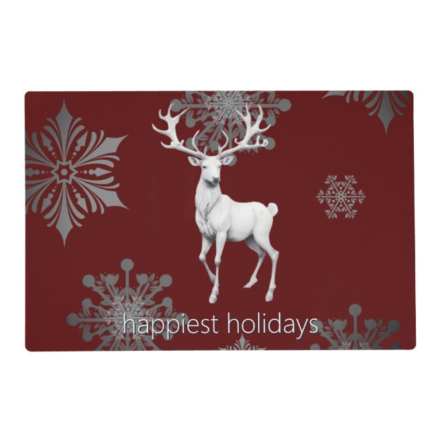 Ivory Reindeer Christmas | Red Placemat (Front)