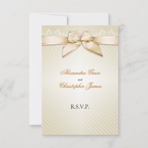 Ivory Ribbon Gold Stripes RSVP Note V2
