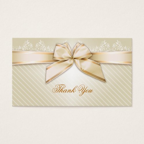 Ivory Ribbon Gold Stripes Thank You Business Card Templates