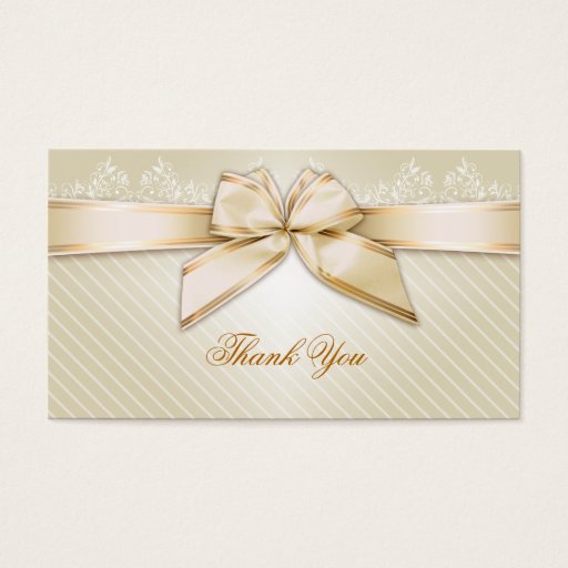 Customizable Ivory Ribbon Gold Stripes Thank You Business Card Templates