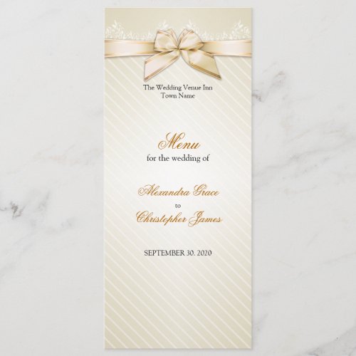 Ivory Ribbon Gold Stripes Wedding Menu Personalized Invitations