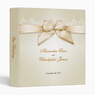 Ivory Ribbon Gold Stripes Wedding Planner Album 3 Ring Binder