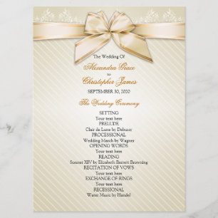 Ivory Ribbon Gold Stripes Wedding Program