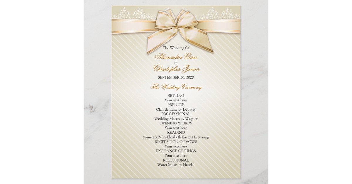 Ivory Ribbon Gold Stripes Wedding Program Zazzle Com