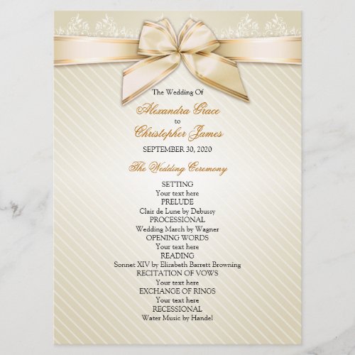 Ivory Ribbon Gold Stripes Wedding Program