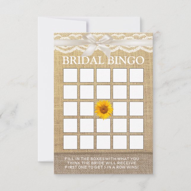 Ivory Ribbon Sunflower Burlap Bridal Shower Bingo (Front)