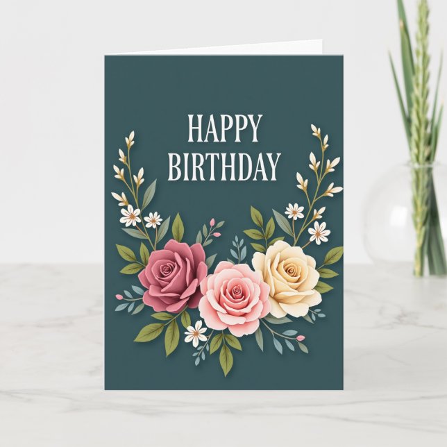 Ivory Rose Birthday Card (Front)