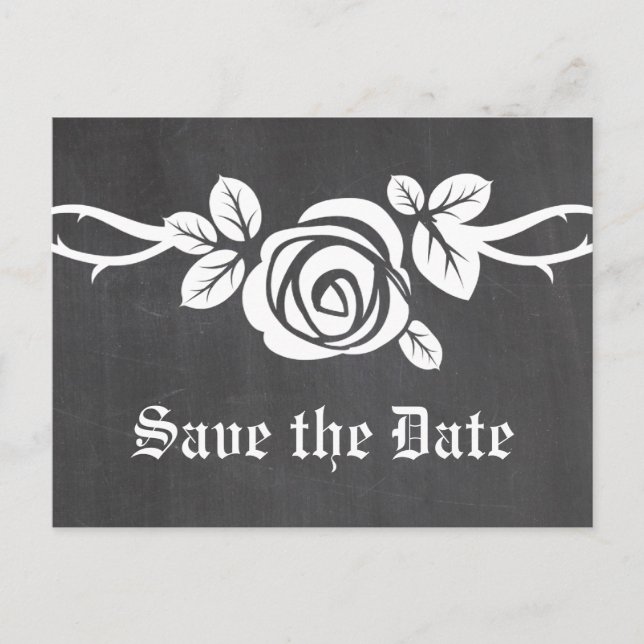 Ivory Rose Chalkboard Save the Date Postcard (Front)