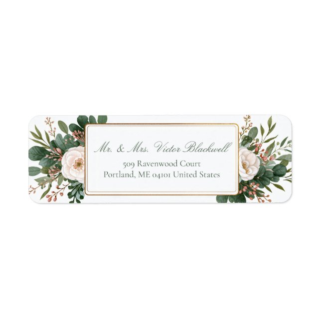 Ivory Rose Forest Green Gold Botanical Label (Front)