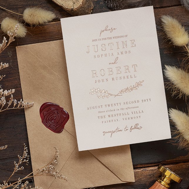 Ivory & Rose Gold Crossed Greenery Wedding Foil Invitation (Creator Uploaded)