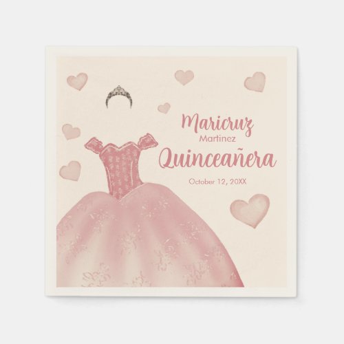 Ivory Rose Gold Dress Tiara Hearts Quinceaera Napkins