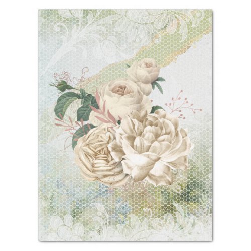 Ivory_Rose_Gold Floral Lace Bouquet Decoupage Tissue Paper