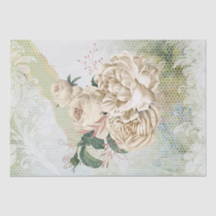 Ivory-Rose-Gold Floral Lace Bouquet Decoupage Tissue Paper