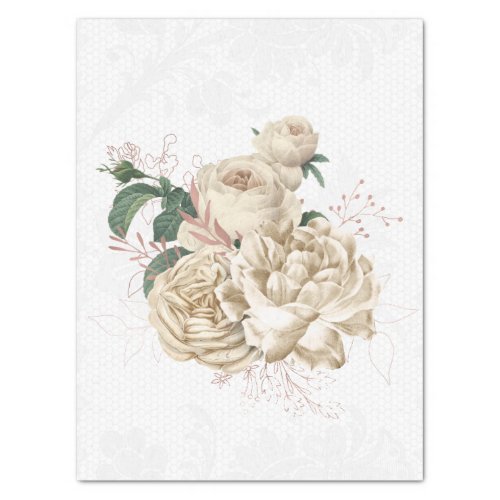 Ivory_Rose_Gold Floral Lace Bouquet Decoupage Tissue Paper