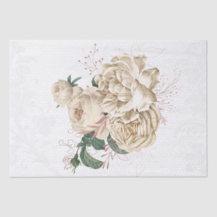 Ivory-Rose-Gold Floral Lace Bouquet Decoupage Tissue Paper