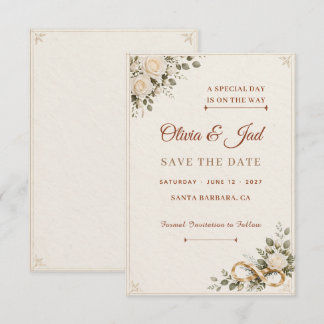 Ivory Rose Gold Floral Save the Date
