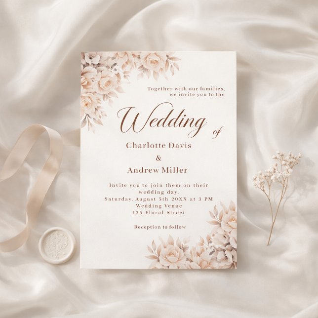 Ivory rose gold florals elegant Wedding Invitation (Creator Uploaded)