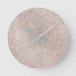 Ivory Rose Gold Metallic Glass Gray Minimal Round Clock