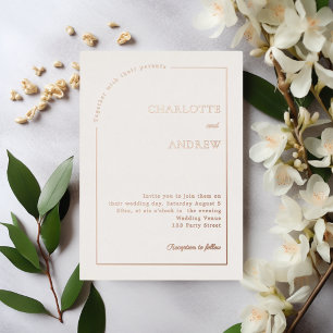 Ivory rose gold modern minimalist luxury wedding foil invitation