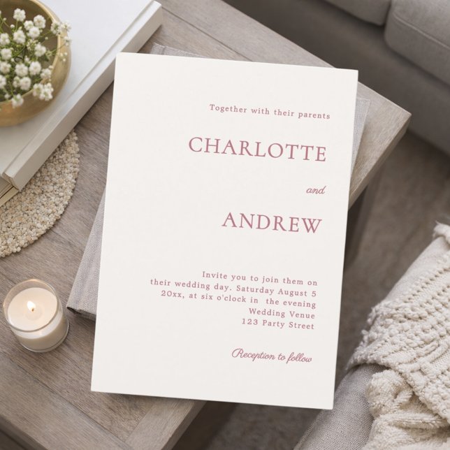 Ivory rose gold modern minimalist wedding invitation (Creator Uploaded)