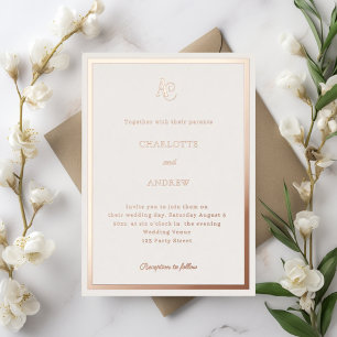 Ivory rose gold modern monogram luxury wedding foil invitation