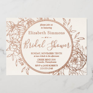 Ivory & Rose Gold Modern Peony Toile Bridal Shower Foil Invitation