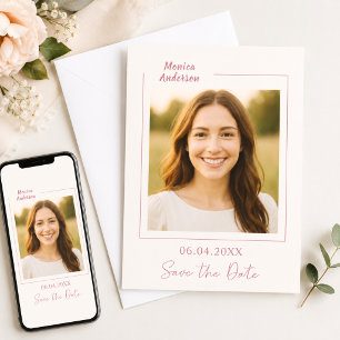 Ivory rose gold photo birthday save the date