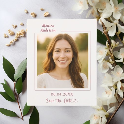 Ivory rose gold photo birthday Save the Date