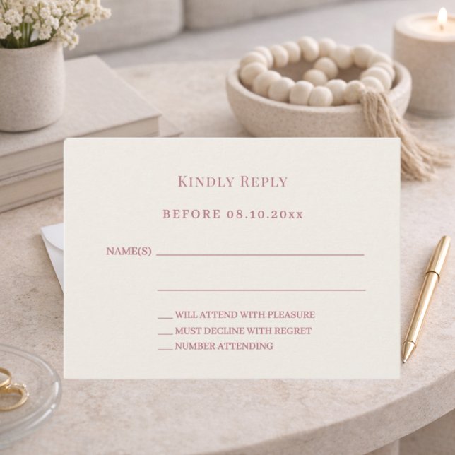 Ivory rose gold wedding response RSVP Note Card (Creator Uploaded)