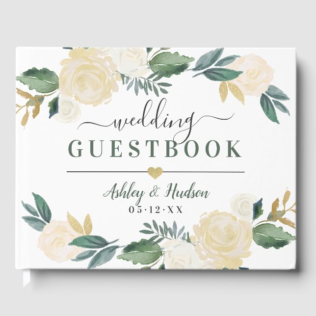 Ivory Rose Greenery Wedding Monogram Guest Book (Front)