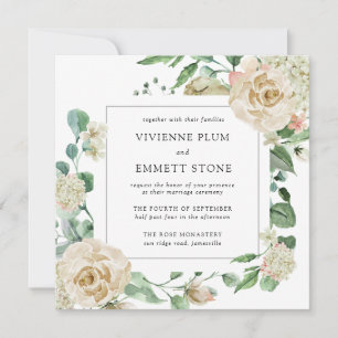 Ivory Rose Hydrangea Floral Square Wedding