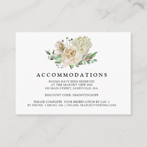 Ivory Rose Hydrangea Floral Wedding Accommodation Enclosure Card