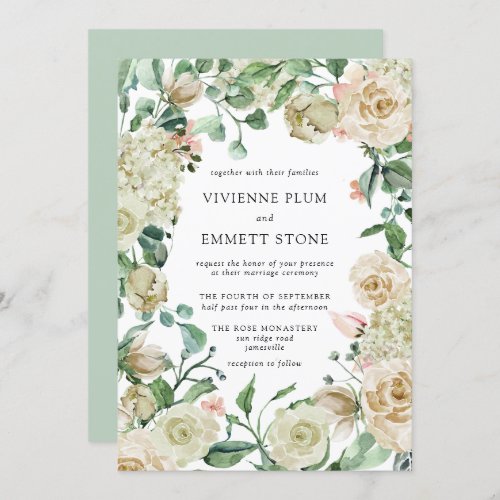 Ivory Rose Hydrangea Floral Wedding Invitation