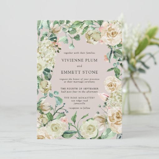 Ivory Rose Hydrangea Floral Wedding Invitation | Zazzle