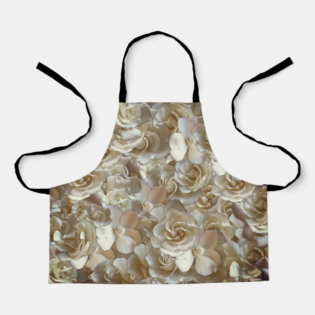 Ivory Rose Pattern – Elegant Floral Art Apron (Front)