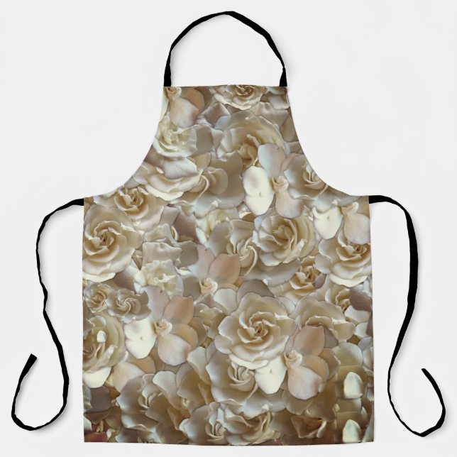 Ivory Rose Pattern – Elegant Floral Art Apron (Front)