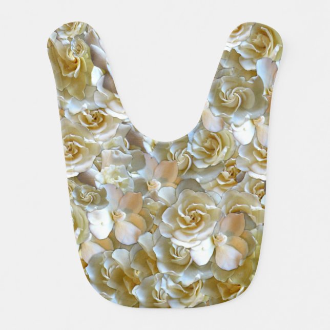Ivory Rose Pattern – Elegant Floral Art Baby Bib (Front)