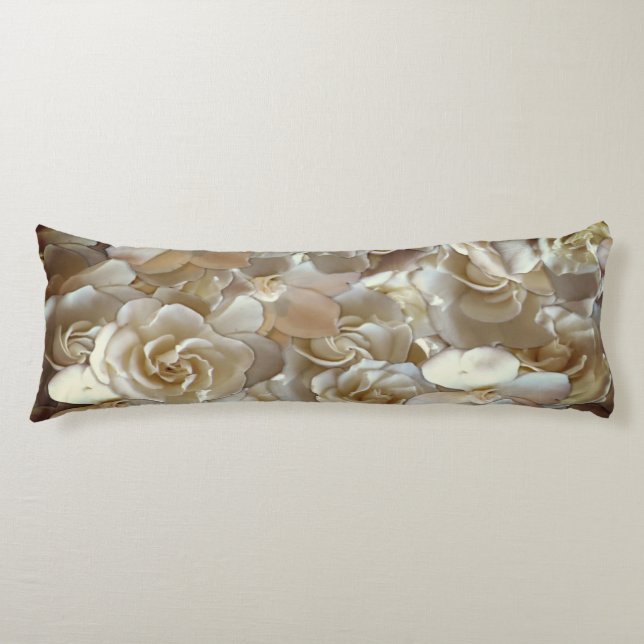 Ivory Rose Pattern – Elegant Floral Art Body Pillow (Front)