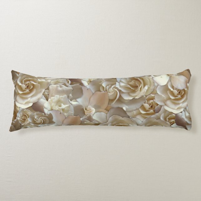 Ivory Rose Pattern – Elegant Floral Art Body Pillow (Front)