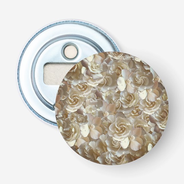 Ivory Rose Pattern – Elegant Floral Art Bottle Opener (Front)