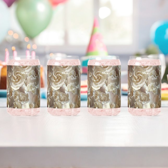 Ivory Rose Pattern – Elegant Floral Art Can Glass (Insitu (Birthday))