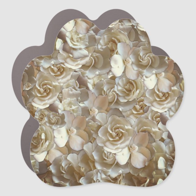 Ivory Rose Pattern – Elegant Floral Art Car Magnet (Front)