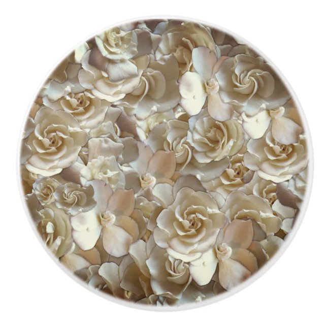 Ivory Rose Pattern – Elegant Floral Art Ceramic Knob (Front)