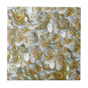 Ivory Rose Pattern – Elegant Floral Art Ceramic Tile